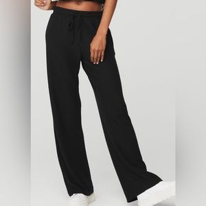 ALOLUX HIGH-WAIST SOHO WIDE LEG PANT Large Black Alo Yoga Sweat Pant Lounge Pant